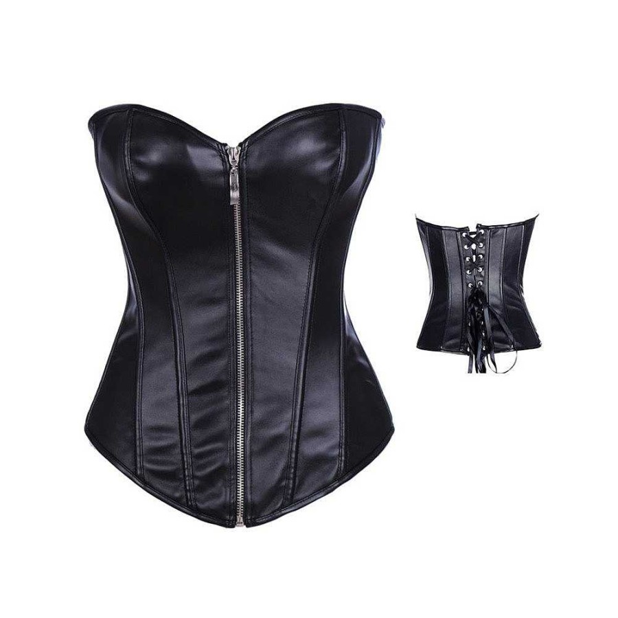 Bondara Siren Bondara Siren In Command Faux Leather Corset & G-String Black Fetish Clothing