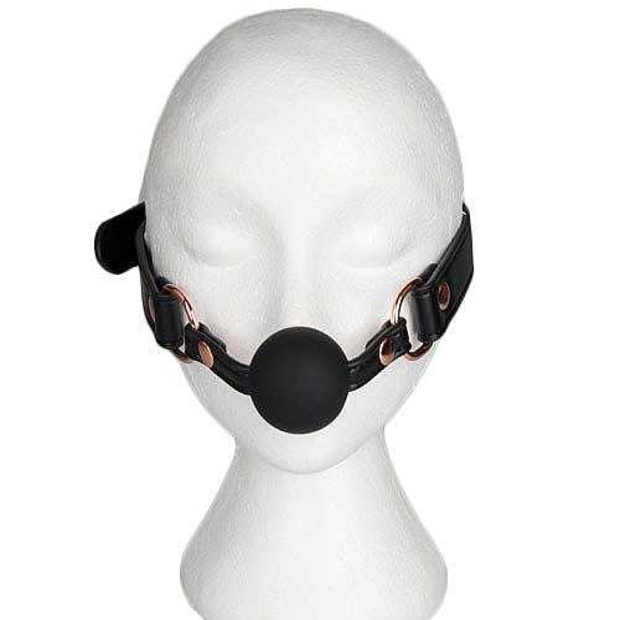 Bondara Boutique Bondara Bound Black Faux Leather Silicone Ball Gag Black And Rose Gold Ball Gags & Mouth Gags