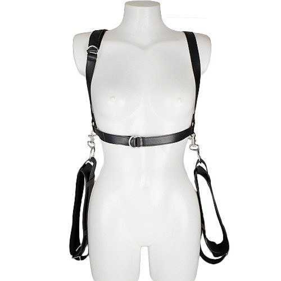 Bondara Bondara Faux Leather Chest Harness With Thigh & Wrist Restraints Black Bondage Restraints & Handcuffs