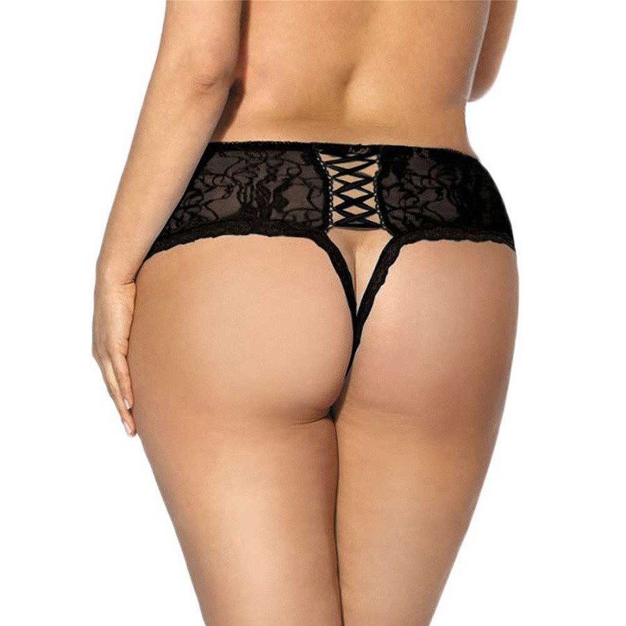 Bondara Belle Bondara Belle Take A Peek Plus Size Peekaboo Thong Black Sexy Plus Size Lingerie