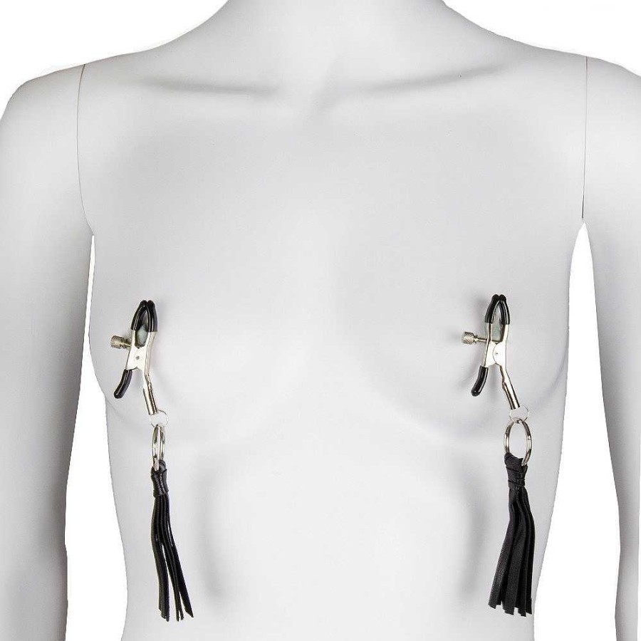 Bondara Bondara Gripping Tassel Nipple Clamps Black And Silver Nipple Toys & Clit Toys