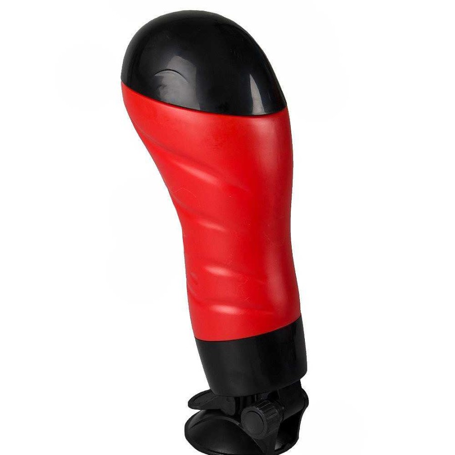 Bondara Bondara Suction Cup Vibrating Masturbator With Swivel Mount Red And Black Male Sex Toys