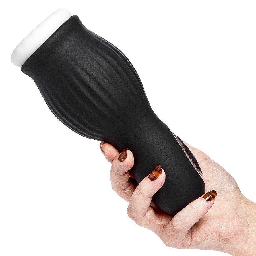 Bondara Bondara Air Head 7 Function Suction Masturbator - 8 Inch Black With White Interior Male Sex Toys