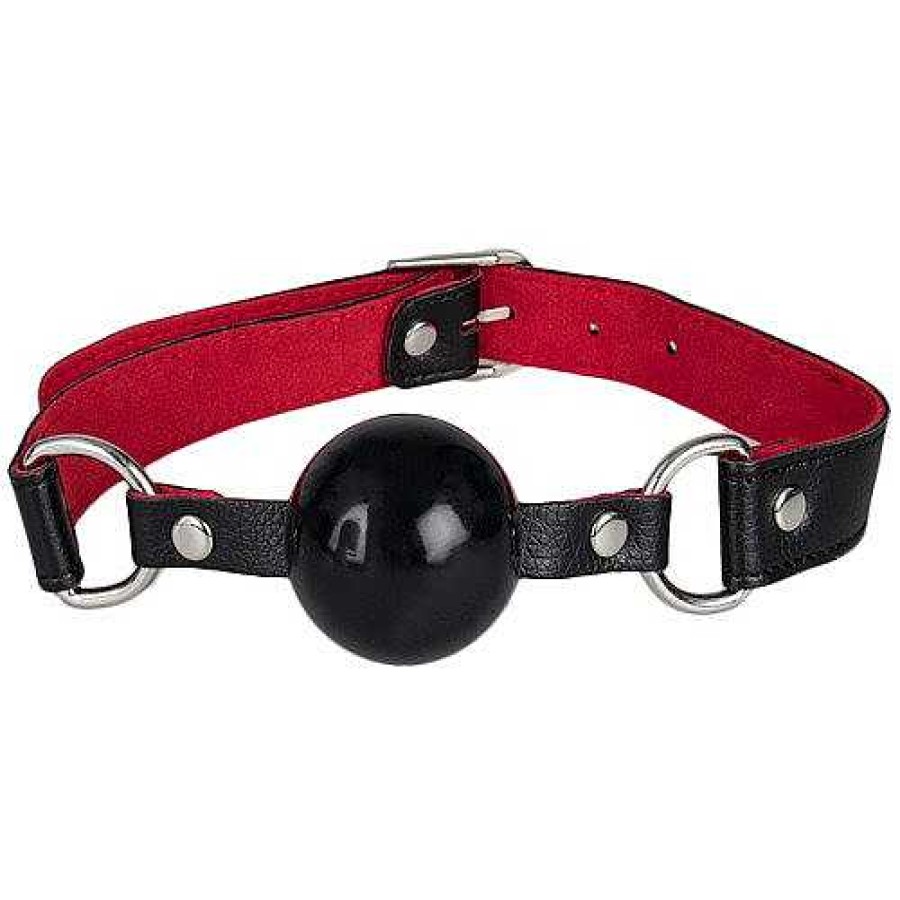 Bondara Bondara Black Faux Leather Red Suede Silicone Ball Gag Black And Red Ball Gags & Mouth Gags