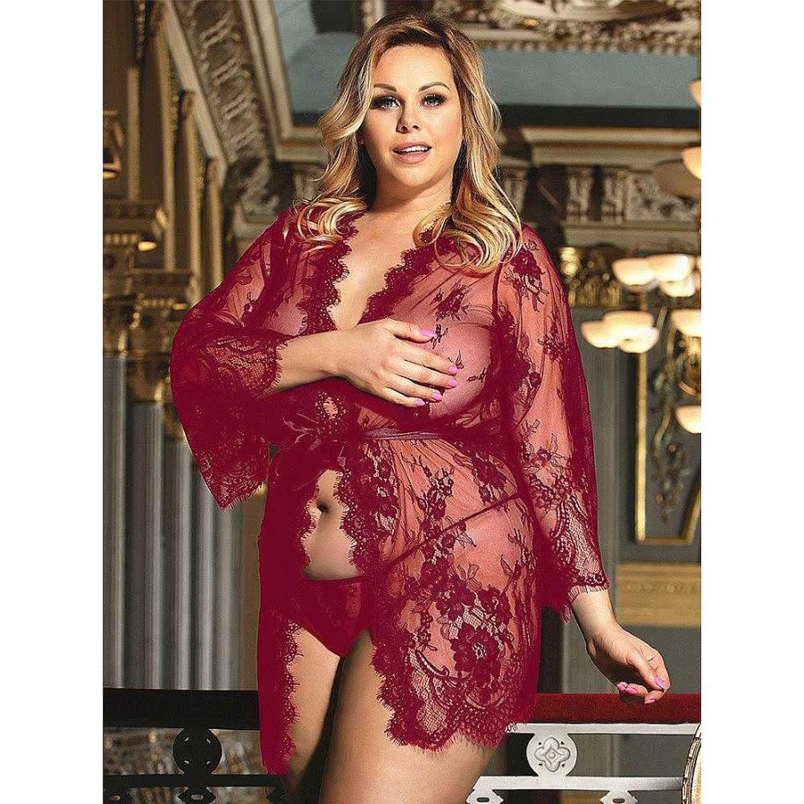 Bondara Belle Bondara Belle Scarlet Seductress Plus Size Kimono & G-String Red Sexy Plus Size Lingerie