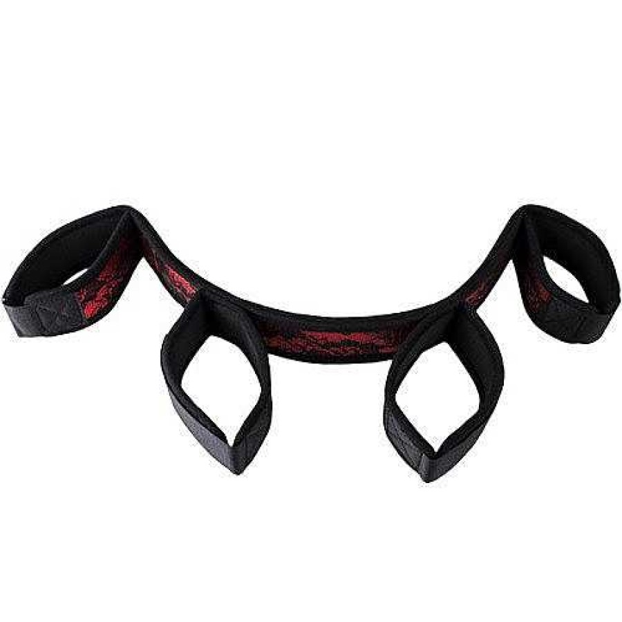 Bondara Boutique Bondara Red Lace Spreader Bar With Handcuffs - 27 Inch Black & Red Bondage Restraints & Handcuffs