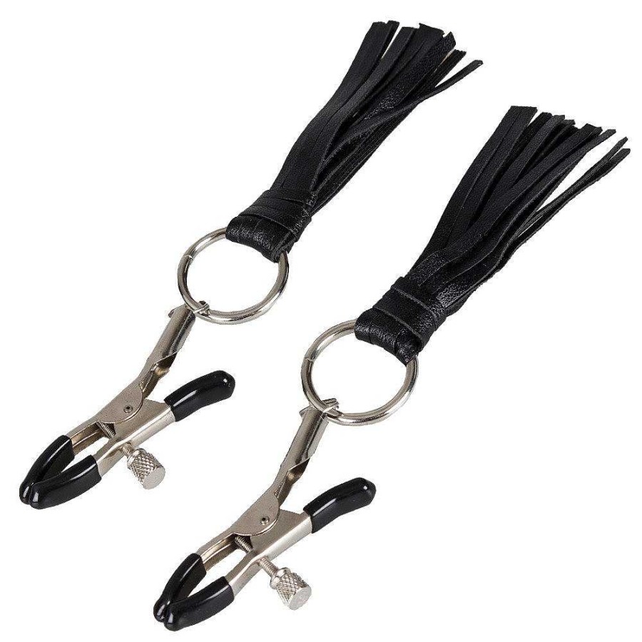 Bondara Bondara Gripping Tassel Nipple Clamps Black And Silver Nipple Toys & Clit Toys