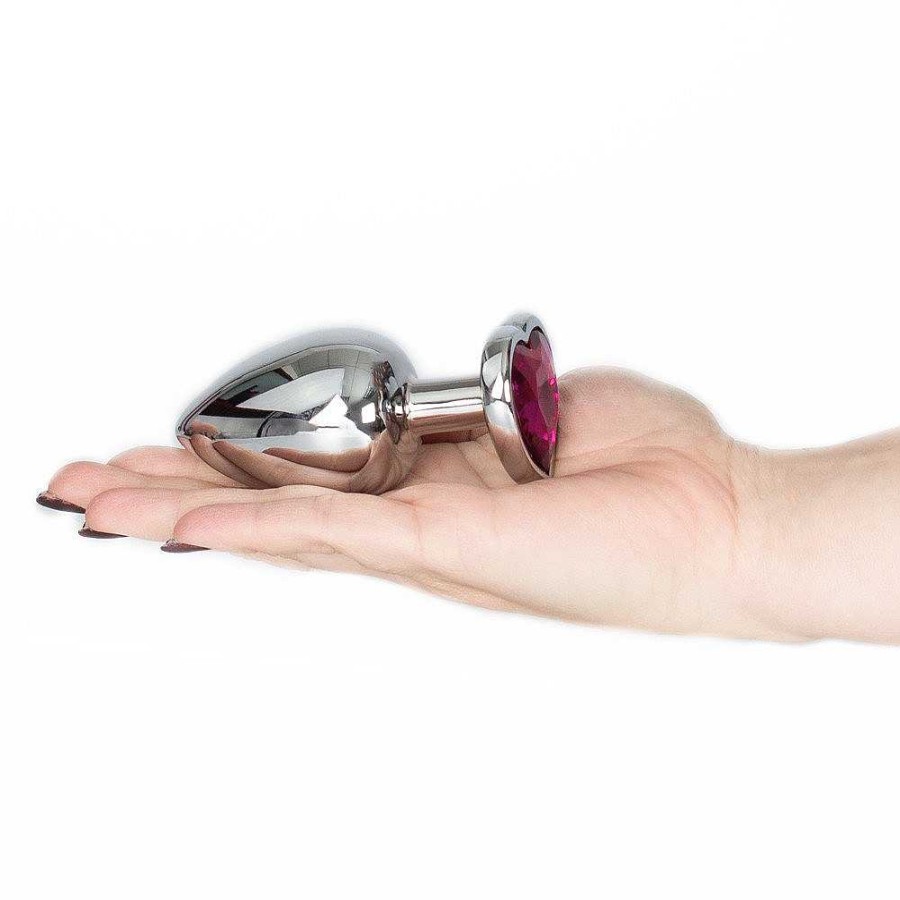 Bondara Bejewelled Pink Heart Butt Plug - 3, 3.5 Or 4 Inch Silver With Pink Stone Anal Toys