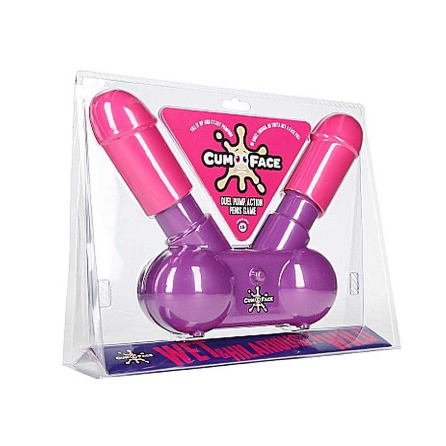 Bondara Cum Face Duel Pump Action Penis Game Purple And Pink Adult Gifts & Games