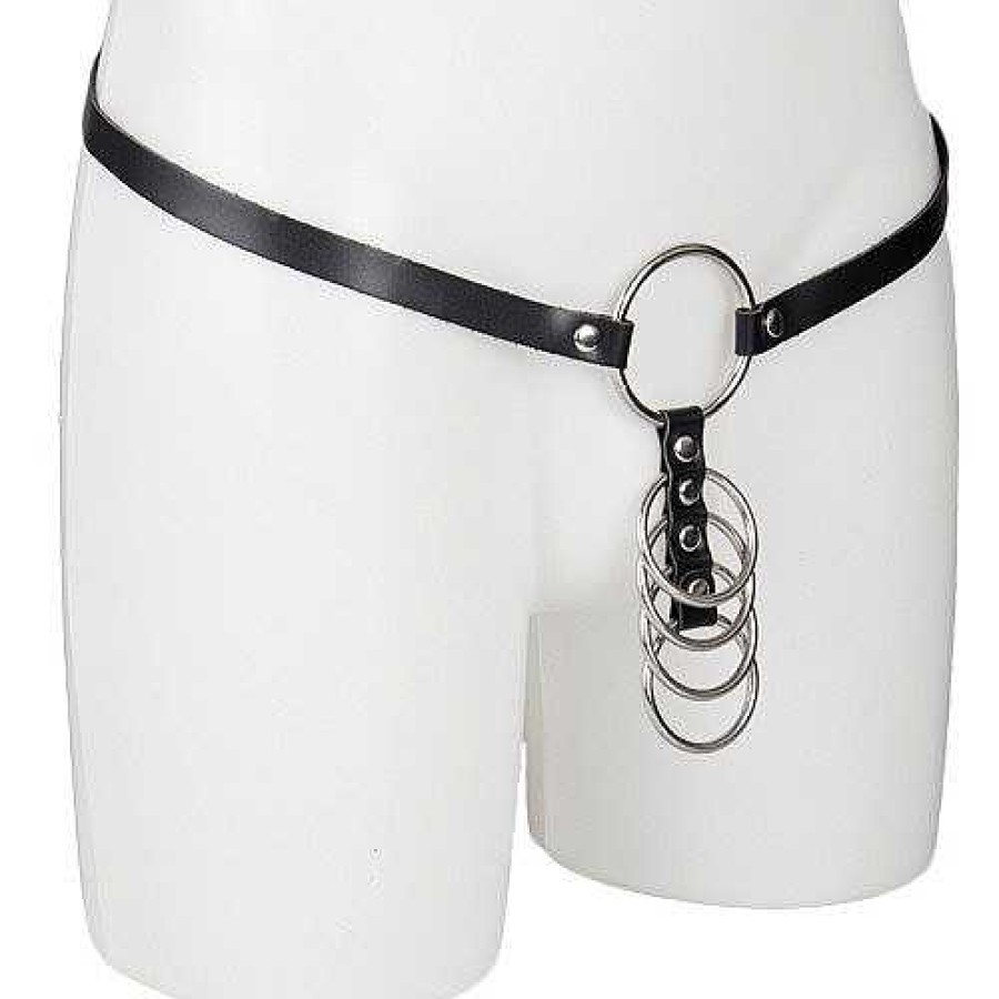 Bondara Bondara Faux Leather Five Gates Of Hell Cock Ring With Belt Black And Silver Chastity Devices