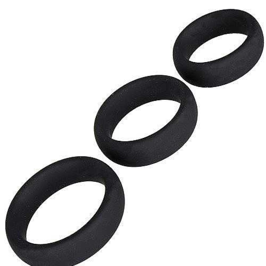 Bondara Bondara Hard Core Set Of Three Wide Cock Rings Black Male Sex Toys