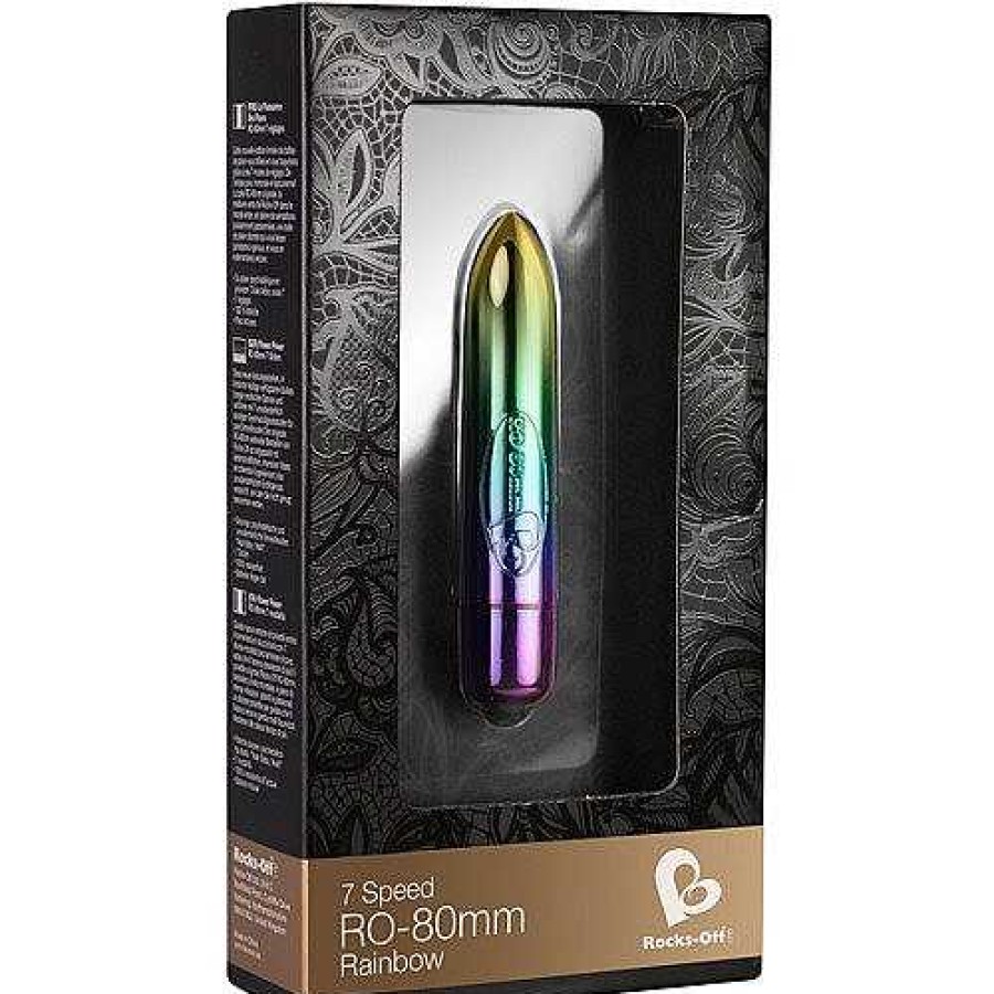 Pride Shop Rocks-Off Ro-80 Rainbow 7 Function Bullet Vibrator Metalic Rainbow Vibrators