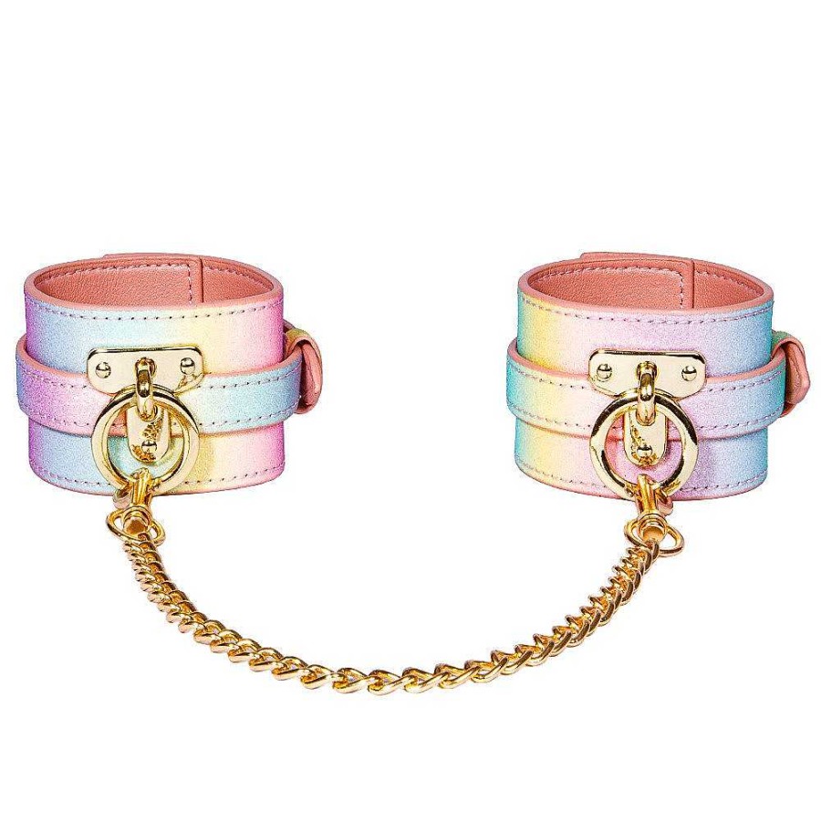 Luxe Bondara Luxe Sugar Rush Rainbow Glitter Handcuffs Rainbow Glitter With Pale Pink Reverse, Yellow Gold Fixings Bondage Restraints & Handcuffs