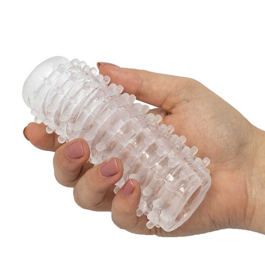 Bondara Dual Stroker Sleeve And Masturbator - 5 Inch Transparent Male Sex Toys