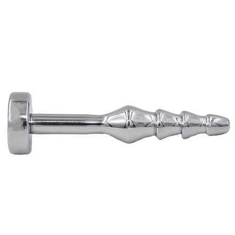 Bondara Torment Stainless Steel Ribbed Pin Penis Plug - 5.5Cm Silver Medical Play Toys