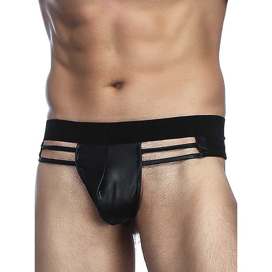 Bondara Edge Bondara Edge Men'S Wet Look Strappy Thong Black Fetish Clothing