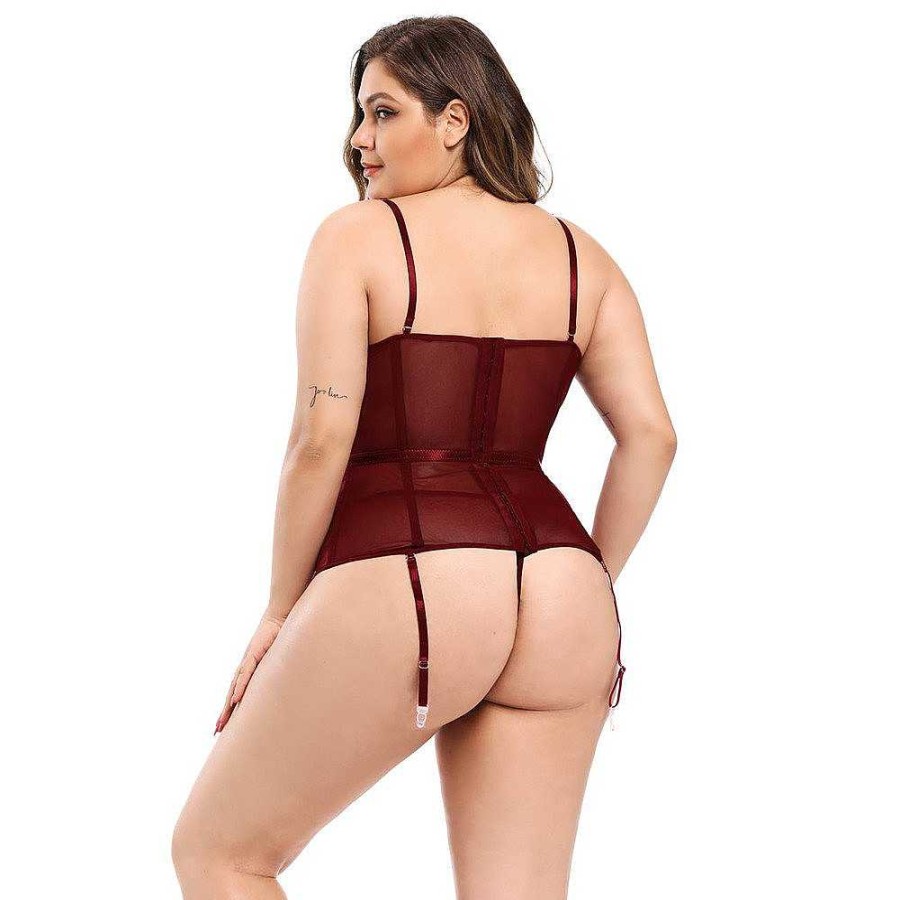 Bondara Belle Bondara Belle Heartbreaker Plus Size Suspender Corset & G-String Red Sexy Plus Size Lingerie