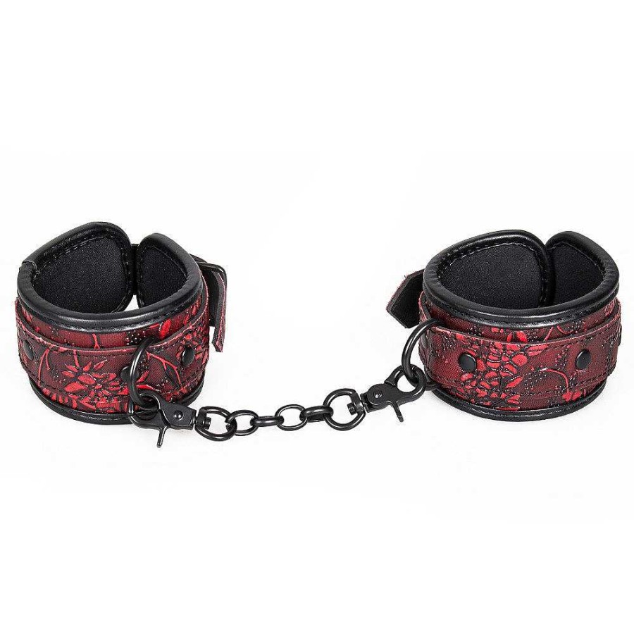 Bondara Bondara Wild Flower Red Floral Faux Leather Handcuffs Red And Black Bondage Restraints & Handcuffs