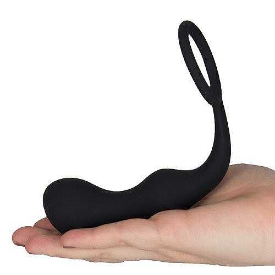 Bondara Bondara Two Places At Once Cock Ring And Butt Plug - 7.5 Inch Black Anal Toys