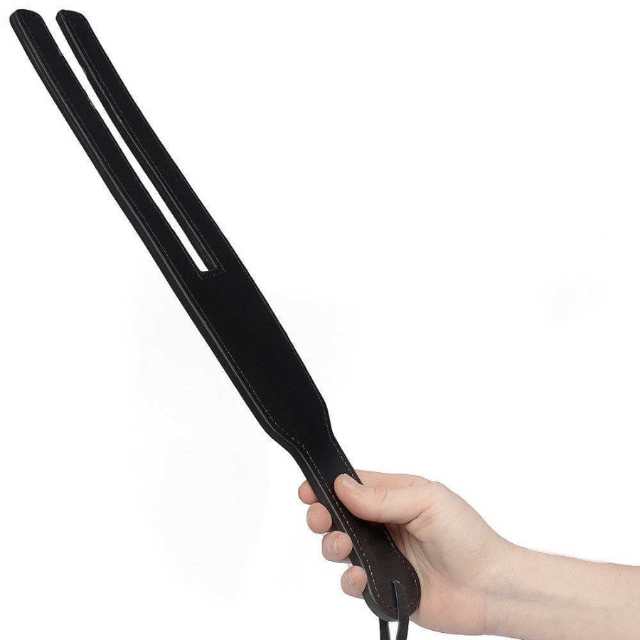 Bondara Bondage Bondara Faux Leather Two Finger Tawse Paddle - 17 Inch Black Floggers, Whips & Ticklers