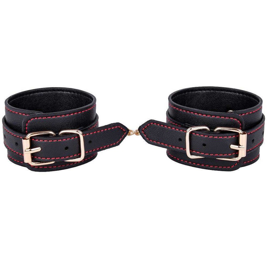 Bondara Bondara Contrast Stitch Faux Leather Handcuffs Black Bondage Restraints & Handcuffs