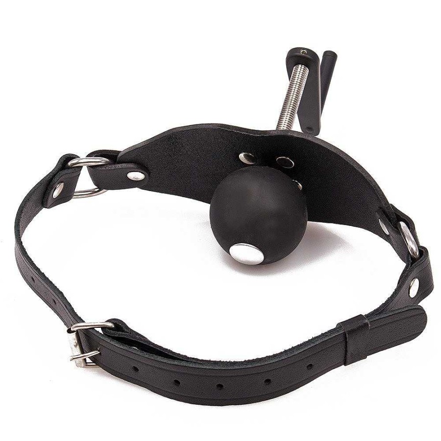 Bondara Bondara Crank It! Real Leather Depth Adjust Ball Gag Black Bondage Equipment