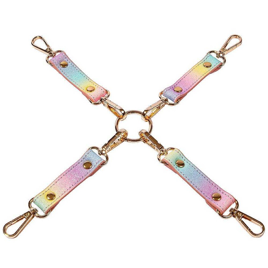 Luxe Bondara Luxe Sugar Rush Rainbow Glitter O-Ring Hogtie Connector Rainbow Glitter With Pale Pink Reverse, Yellow Gold Fixings Bondage Restraints & Handcuffs