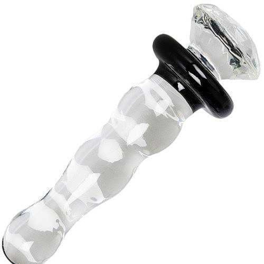 Glacier Glacier Glass Beaded Diamond Dildo - 5.5 Inch Clear And Black Dildos