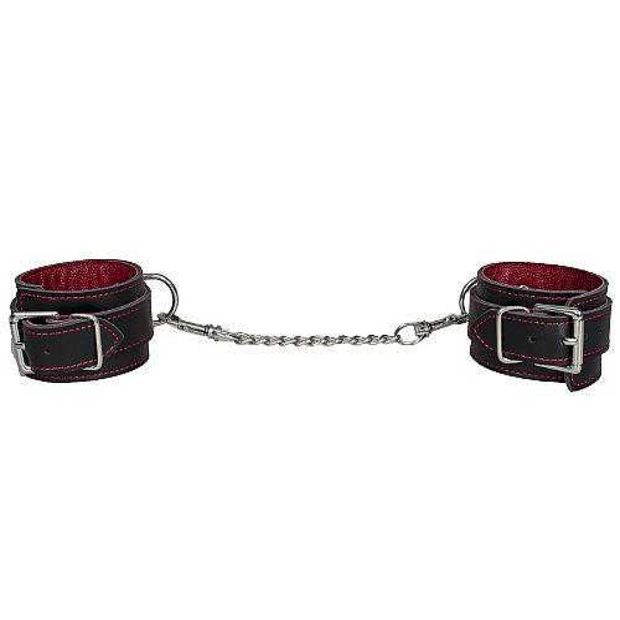 Luxe Bondara Luxe Black And Red Leather Handcuffs Black With Red Stitching And Backing Bondage Restraints & Handcuffs