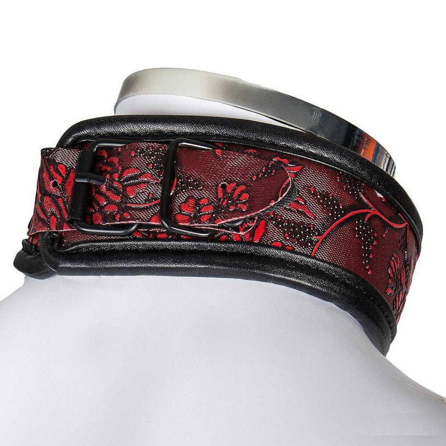 Bondara Bondara Wild Flower Red Floral Faux Leather Collar & Leash Red And Black Bondage Restraints & Handcuffs