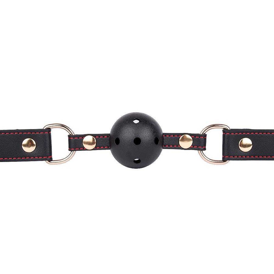 Bondara Bondage Bondara Contrast Stitch Faux Leather Vented Ball Gag Black Ball Gags & Mouth Gags