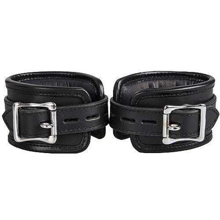 Luxe Bondara Luxe Saddle Leather Heavy Duty Padded Handcuffs Black And Silver Bondage Restraints & Handcuffs