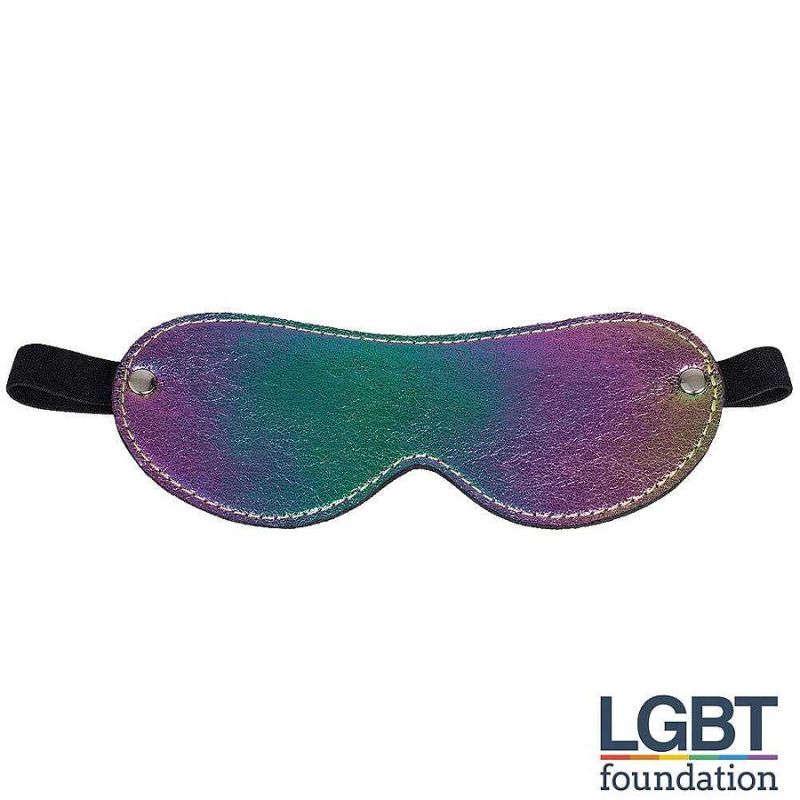 Bondara Bondara Shiny B!Tch Holographic Faux Leather Blindfold Holographic Rainbow Blindfolds, Hoods & Masks