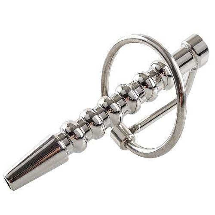 Bondara Torment Stainless Steel Ribbed Through-Hole Penis Plug - 7.5Cm Silver Medical Play Toys