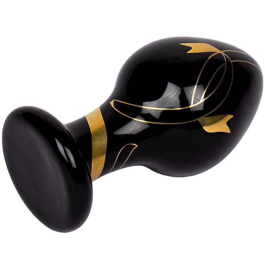 Bondara Glacier Glass Gold Rush Black Butt Plug - 3.5 Inch Black And Gold Butt Plugs