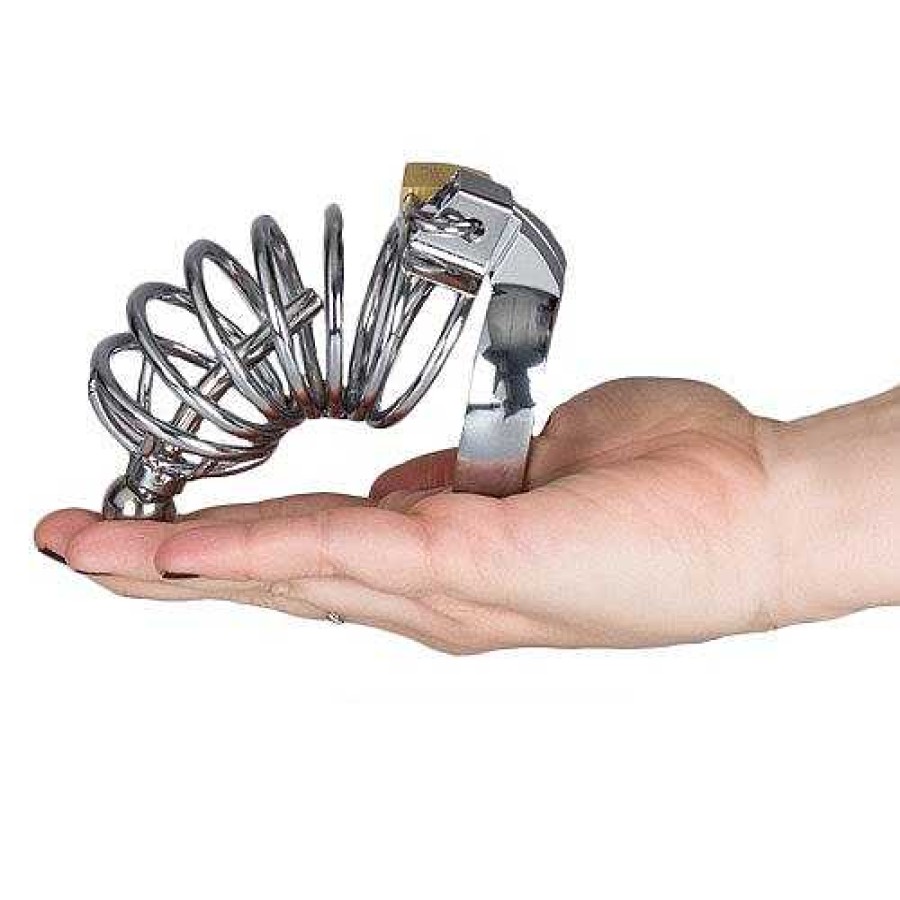 Bondara Torment Spiral Stainless Steel Chastity Cage With Penis Plug Silver Chastity Devices