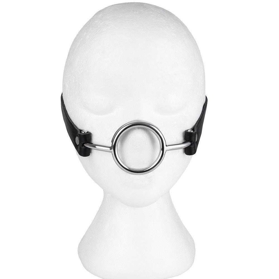 Bondara Bondara Leather Stainless Steel Tongue Depressor Mouth Gag Black And Silver Ball Gags & Mouth Gags