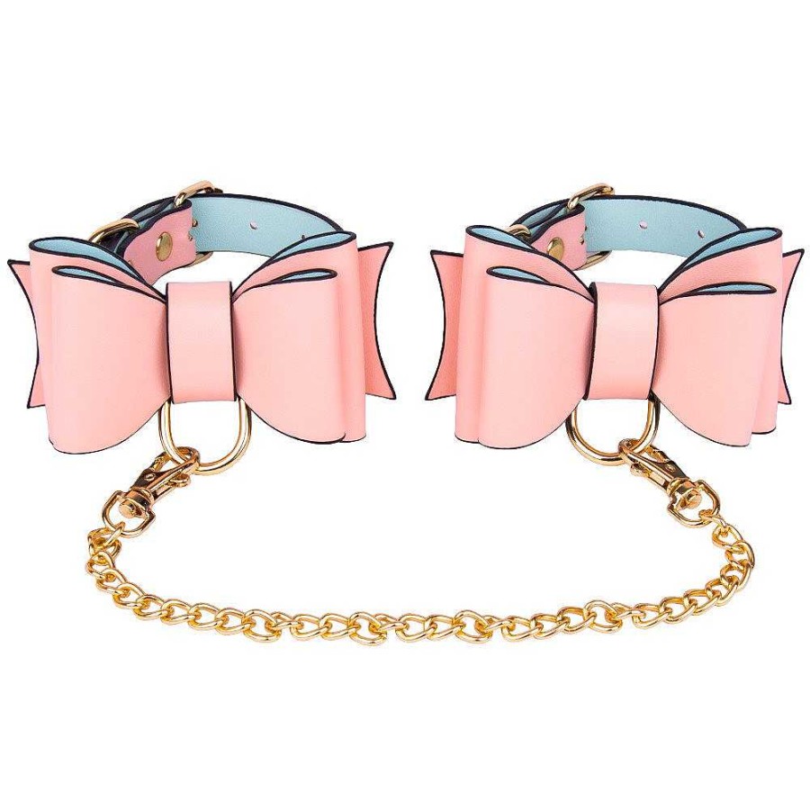 Luxe Bondara Luxe Bow To Me Pink Pu Ankle Cuffs Pink And Blue Bondage Restraints & Handcuffs