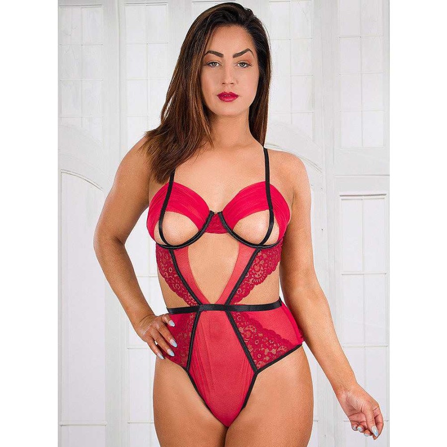 Bondara Belle Bondara Belle Plus Size Cut-Out Caged Teddy Red Sexy Plus Size Lingerie