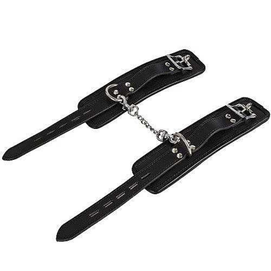 Luxe Bondara Luxe Saddle Leather Heavy Duty Padded Handcuffs Black And Silver Bondage Restraints & Handcuffs