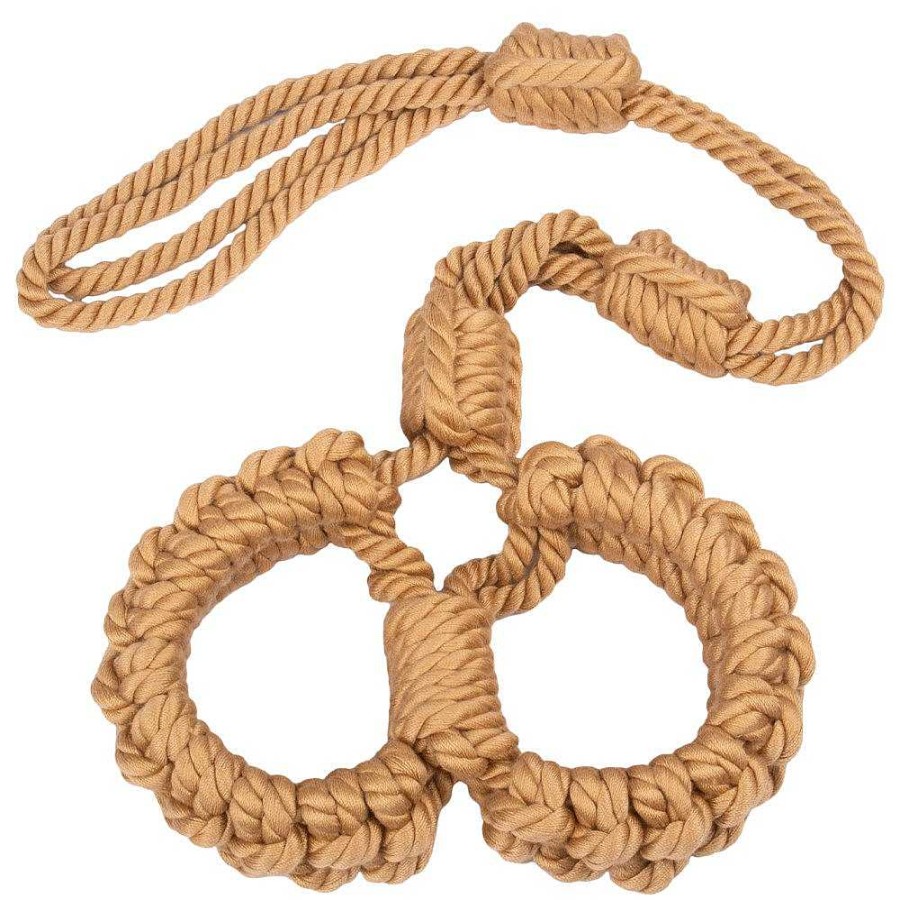 Bondara Bondara Shibari Pre-Tied Rope Bondage Handcuffs With Leash Natural Bondage Restraints & Handcuffs