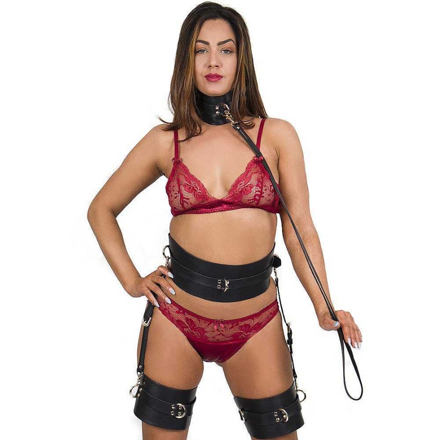 Luxe Bondara Luxe Gilded Cage Faux Leather Posture Collar And Leash Black Bondage Restraints & Handcuffs