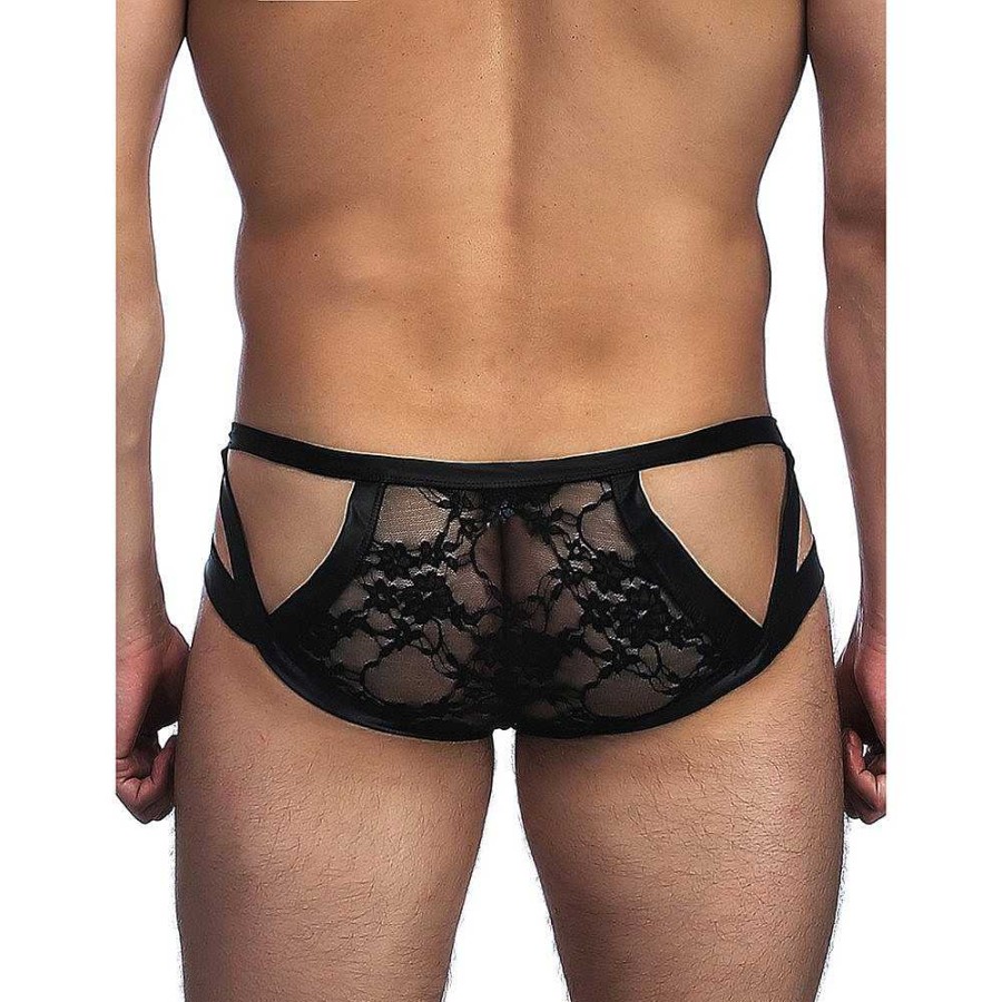 Bondara Bondara Edge Men'S Lace Cut-Out Wet Look Briefs Black Fetish Clothing