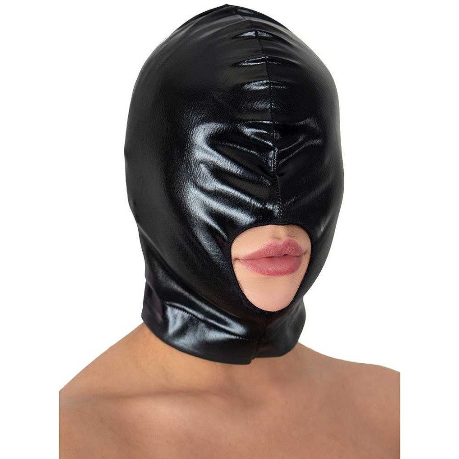 Bondara Bondara Pvc Open Mouth Deprivation Hood Black Fetish Clothing