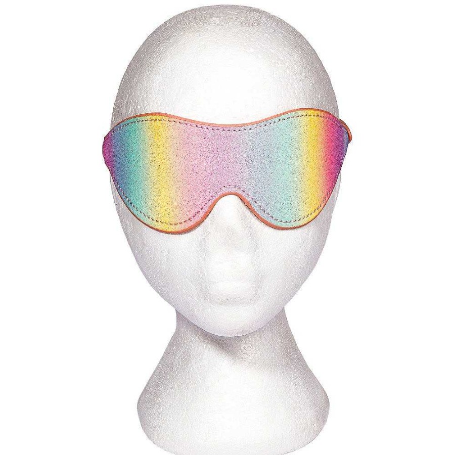 Luxe Bondara Luxe Sugar Rush Rainbow Glitter Blindfold Rainbow Glitter With Pale Pink Reverse, Yellow Gold Fixings Blindfolds, Hoods & Masks