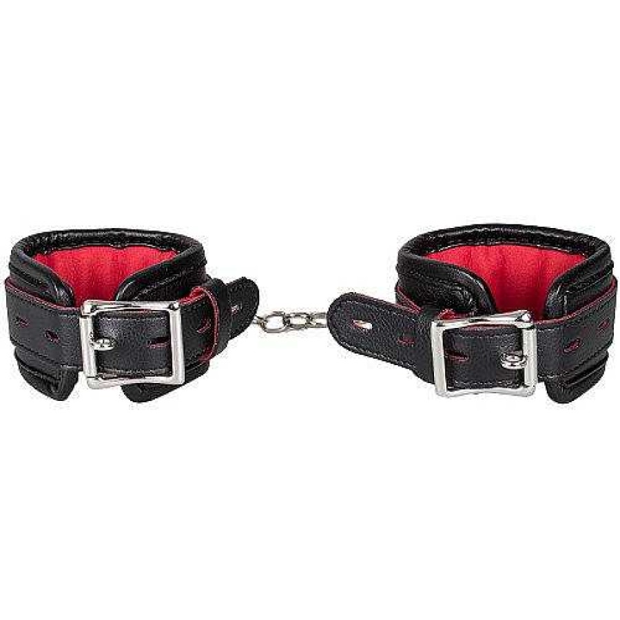 Bondara Bondara Black Faux Leather Red Suede Padlocked Handcuffs Red And Black Bondage Restraints & Handcuffs