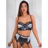 Bondara Flirt Bondara Flirt Dove Satin Bra & Suspender Knicker Black And Silver Sexy Lingerie For Women