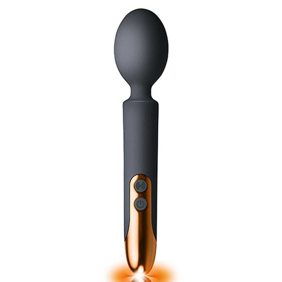 Rocks Off Rocks-Off Oriel Black 10 Function Rechargeable Wand Vibrator Black And Rose Gold Vibrators