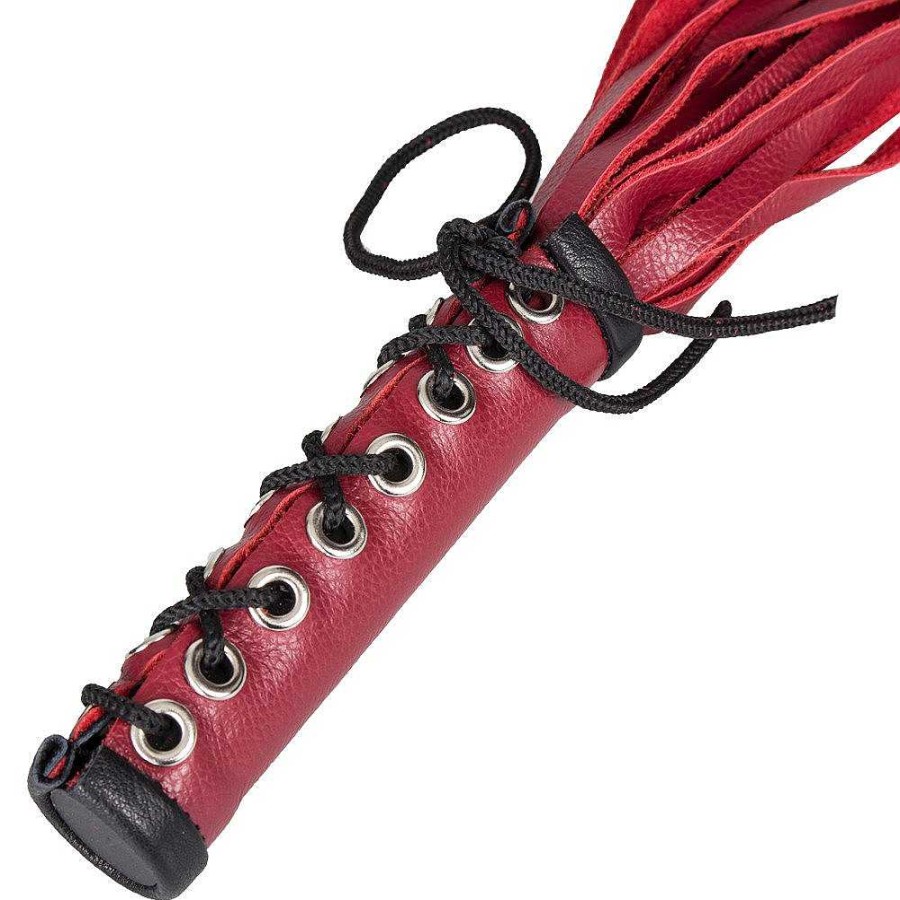 Bondara Bondara Confined Red Leather Lace Up Flogger - 15 Inch Red And Black Sex Toys For Couples