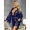 Bondara Flirt Bondara Flirt Midnight Magic Sheer Lace Kimono & G-String Blue Sexy Lingerie For Women